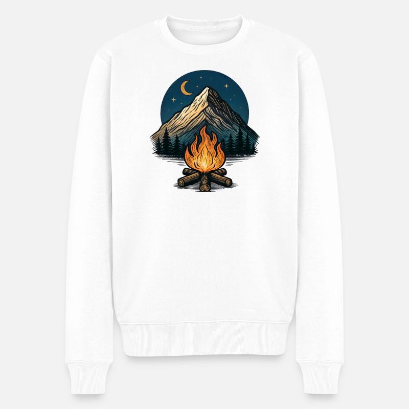 Bergmond Lagerfeuer Nacht - Männer Premium Bio Pullover - Weiß