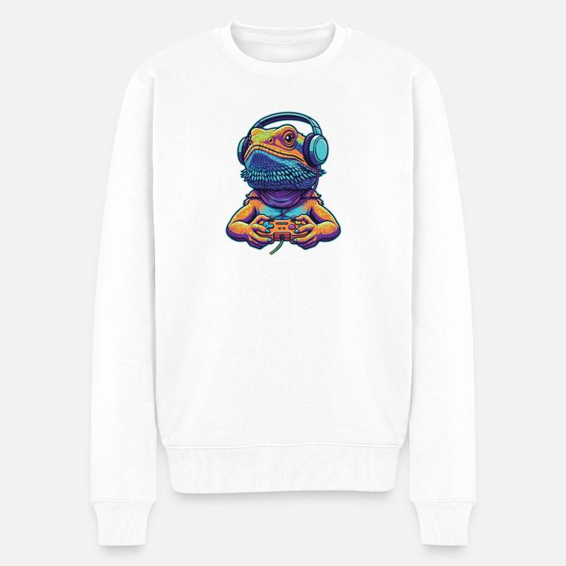 Bearded Dragon Gamer Pogona Controller - Männer Premium Bio Pullover - Weiß