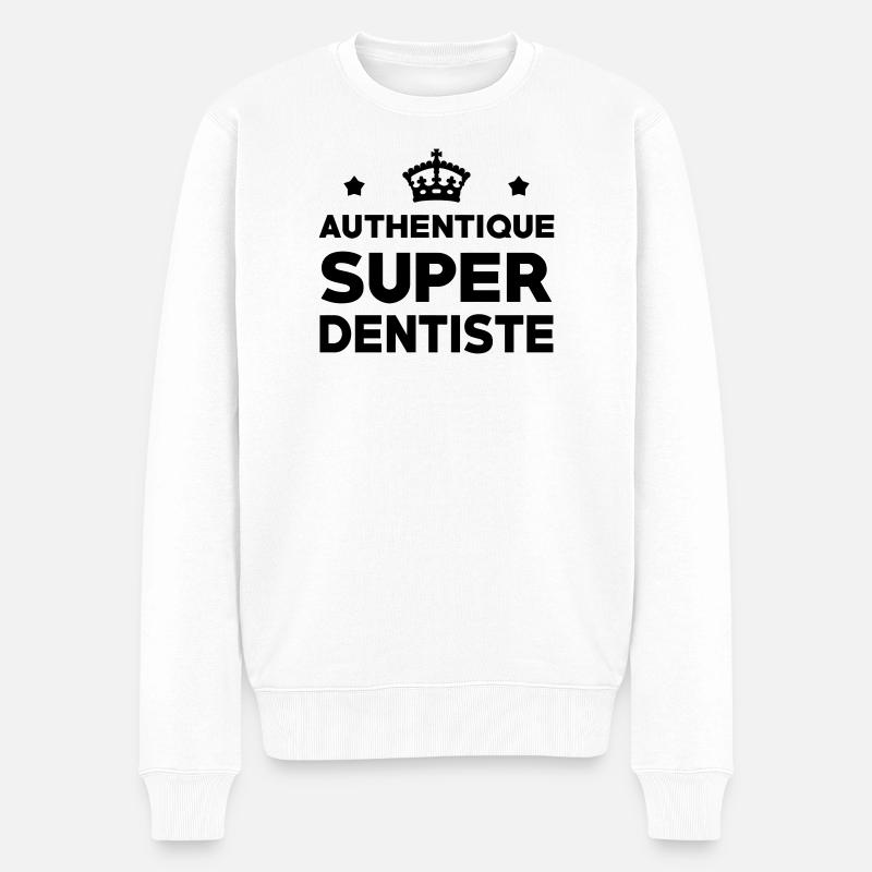 Badge Authentique Super Dentiste - Pull Premium bio Homme - blanc