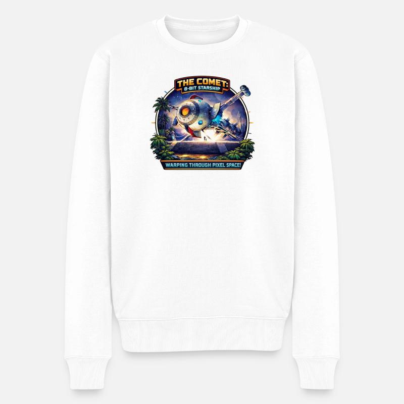 The Comet – 8-Bit Starship - Männer Premium Bio Pullover - Weiß