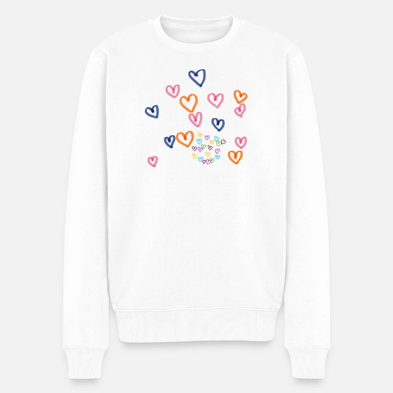 Bunte Herzenreihe Muster - Männer Premium Bio Pullover - Weiß