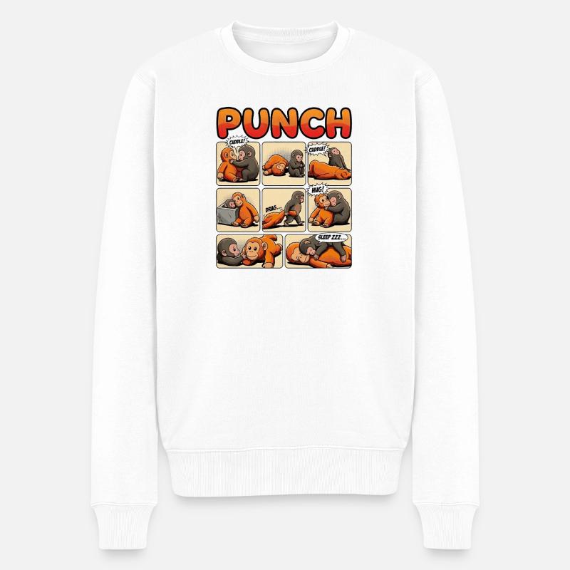 Affenbaby Punch - Männer Premium Bio Pullover - Weiß