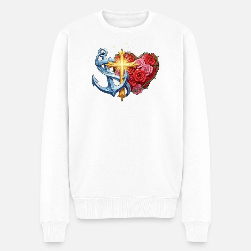 Hoffnung, Glaube und Liebe - Männer Premium Bio Pullover - Weiß
