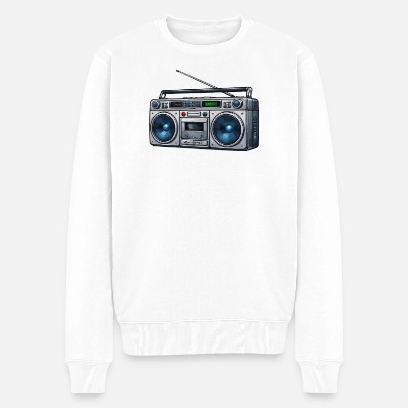 Retro Boombox Ghettoblaster - Männer Premium Bio Pullover - Weiß