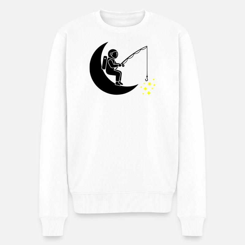 Astronaut angelt Sterne Mond - Männer Premium Bio Pullover - Weiß