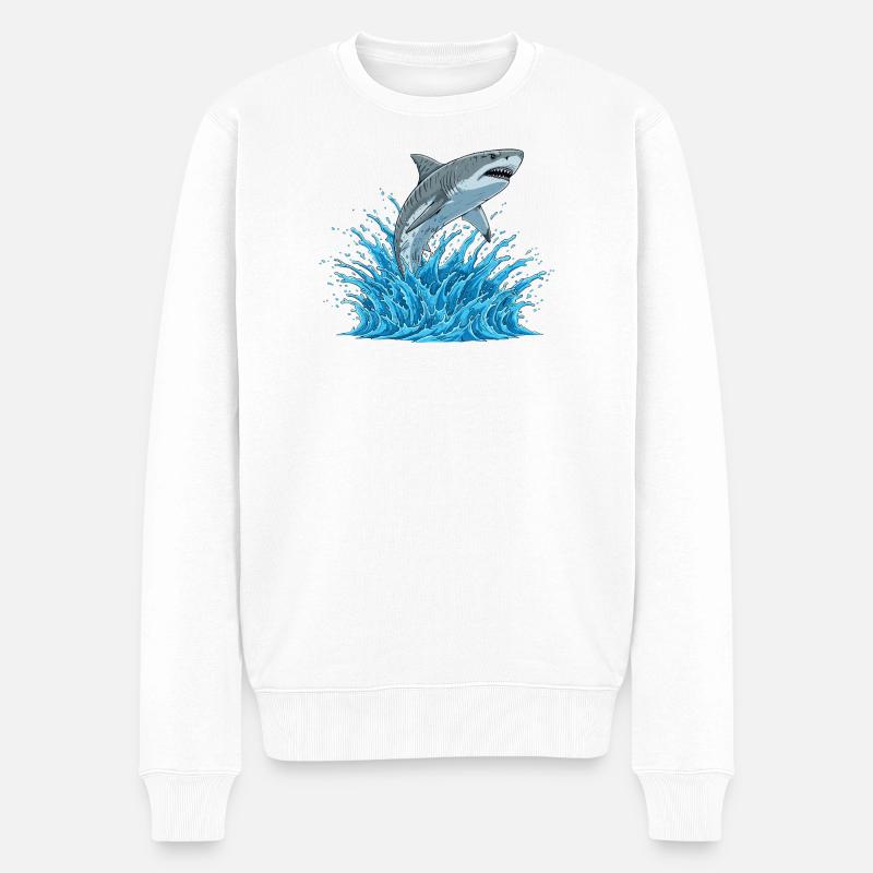 Haifischsprung über Wildwasser - Männer Premium Bio Pullover - Weiß