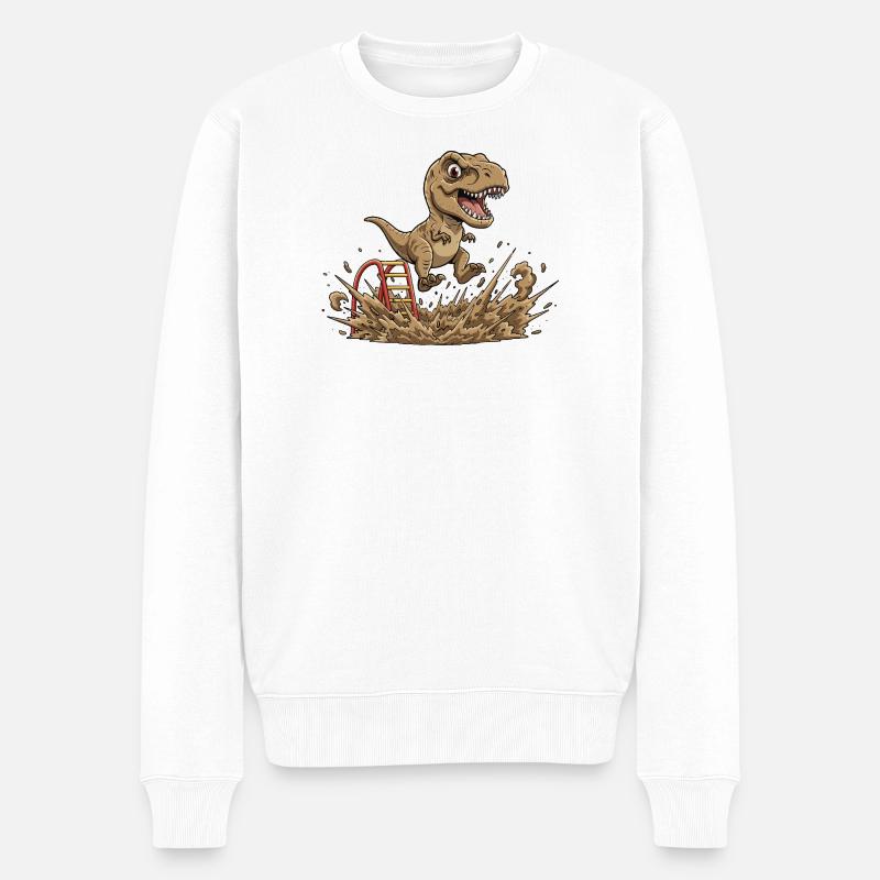 Dino Sprung im Schlamm - Männer Premium Bio Pullover - Weiß