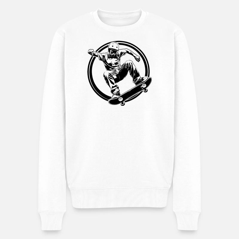Skateboarding Mann Skateboard Silhouette - Männer Premium Bio Pullover - Weiß