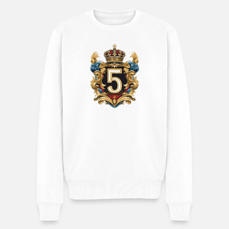 5 Zahl Wappen - Männer Premium Bio Pullover - Weiß