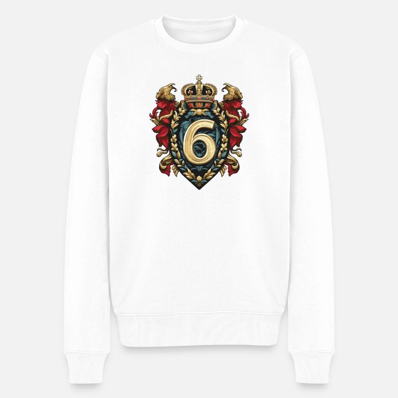 6 Zahl Wappen - Männer Premium Bio Pullover - Weiß