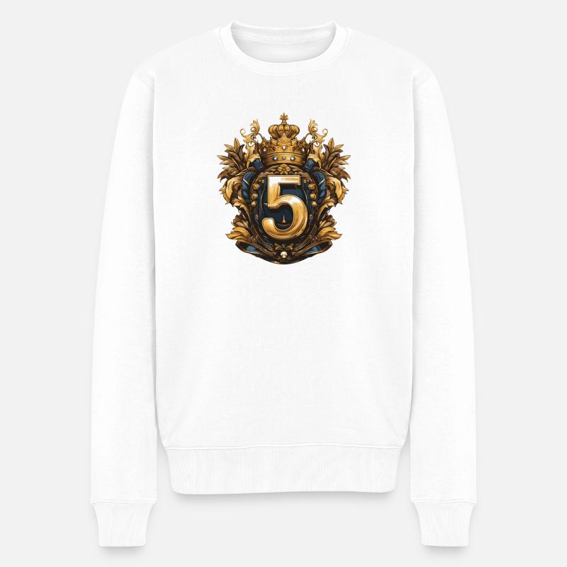 5 Zahl Wappen - Männer Premium Bio Pullover - Weiß