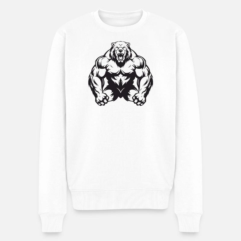 Grizzly Bär Muskeln - Männer Premium Bio Pullover - Weiß