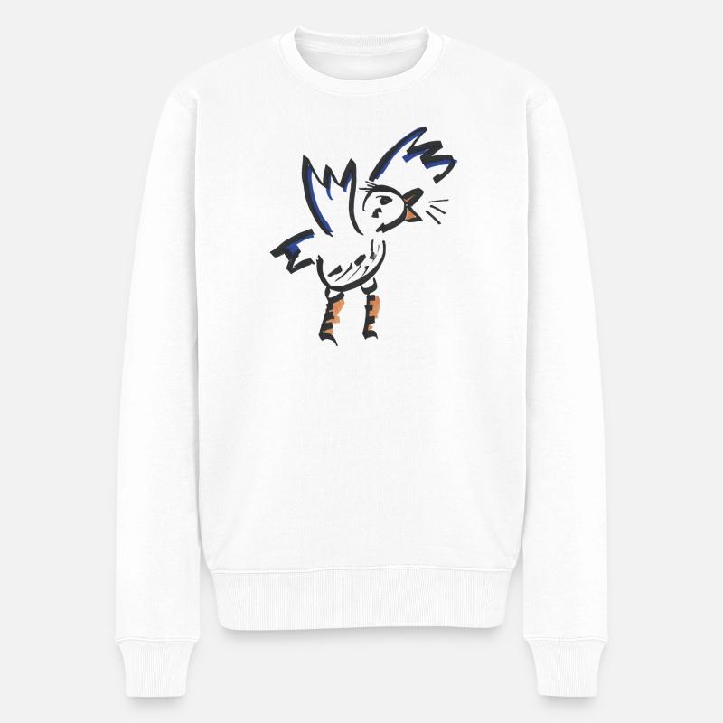 Orangeblauer abstrakter Hahn - Männer Premium Bio Pullover - Weiß