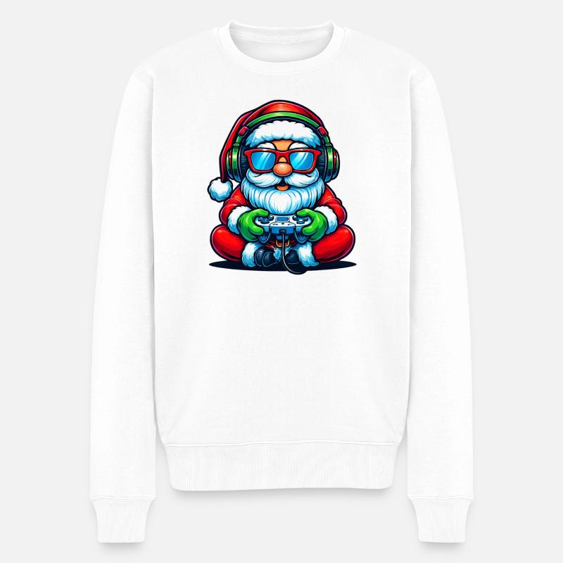 Gamer Weihnachtsmann Spielt Videospiel-Controller - Männer Premium Bio Pullover - Weiß