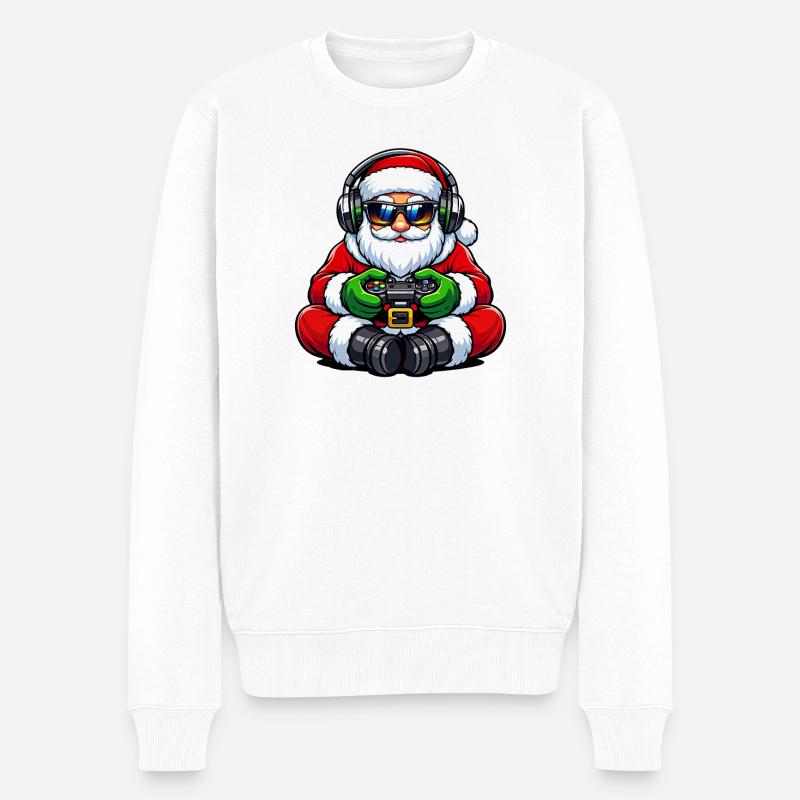 Gamer Weihnachtsmann Spielt Videospiel-Controller - Männer Premium Bio Pullover - Weiß
