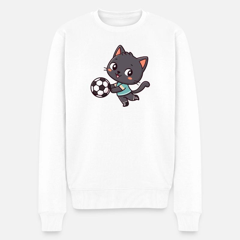 Süßer Football-Katzenspieler - Männer Premium Bio Pullover - Weiß
