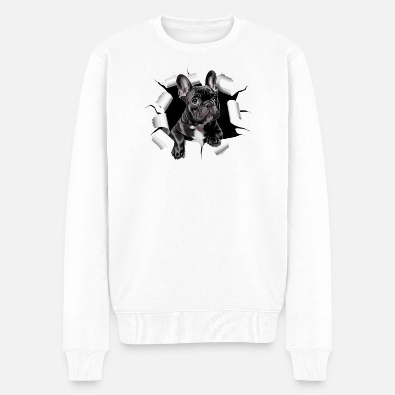 Chiot bouledogue français perce la percée - Pull Premium bio Homme - blanc