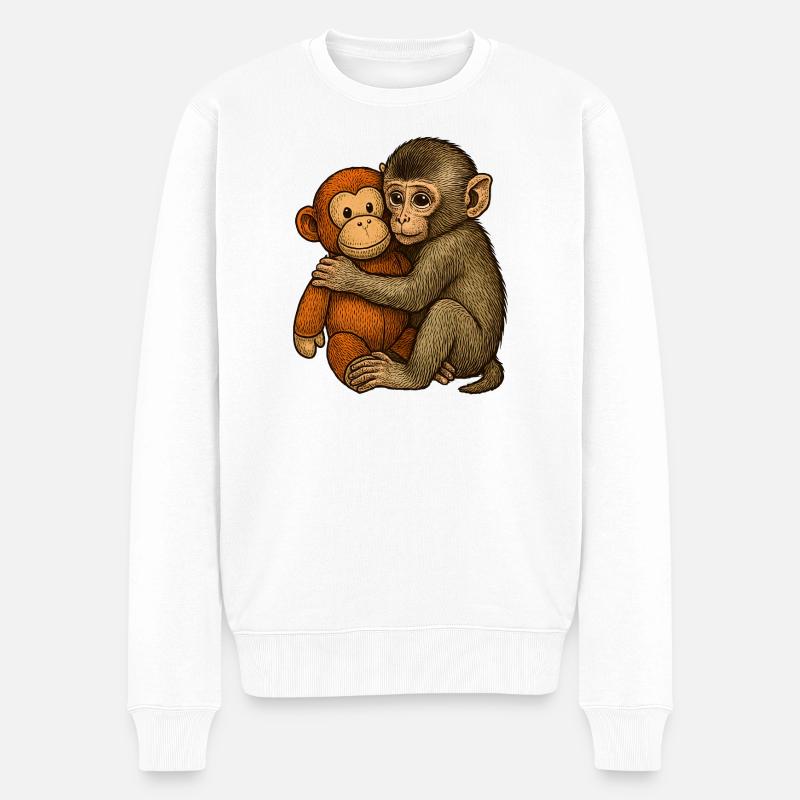 Affe Umarmung Freundschaft - Männer Premium Bio Pullover - Weiß