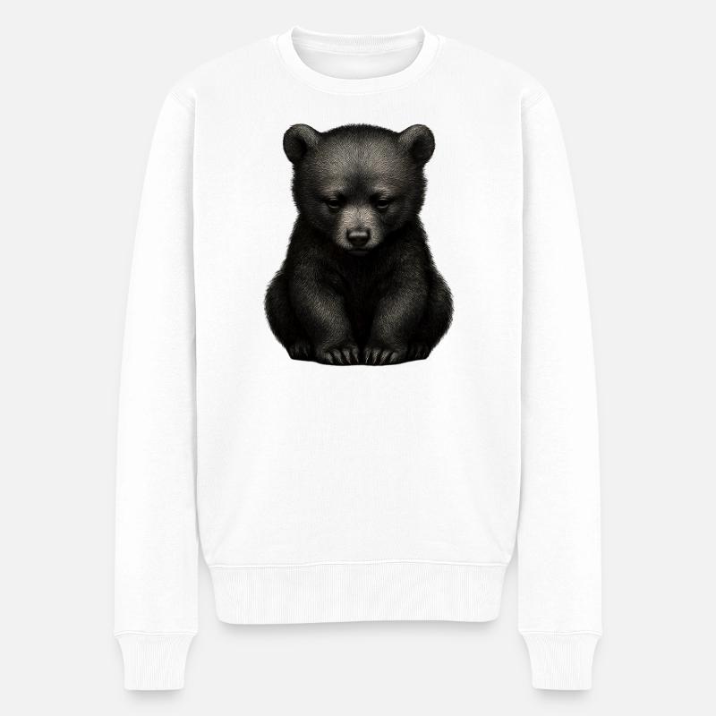 Dunkler Bärenjunge im Sitzen - Männer Premium Bio Pullover - Weiß