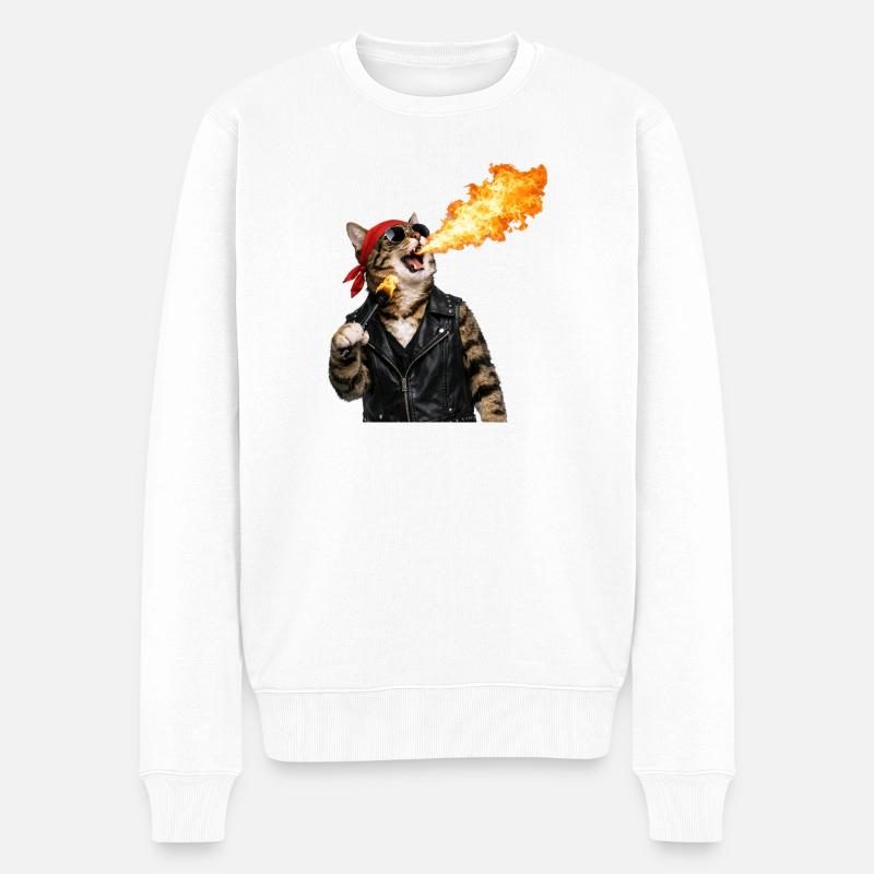 Fire Cat Biker Look - Pull Premium bio Homme - blanc
