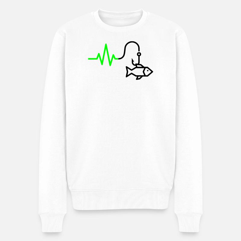 EKG Puls Angelhaken Outline - Männer Premium Bio Pullover - Weiß