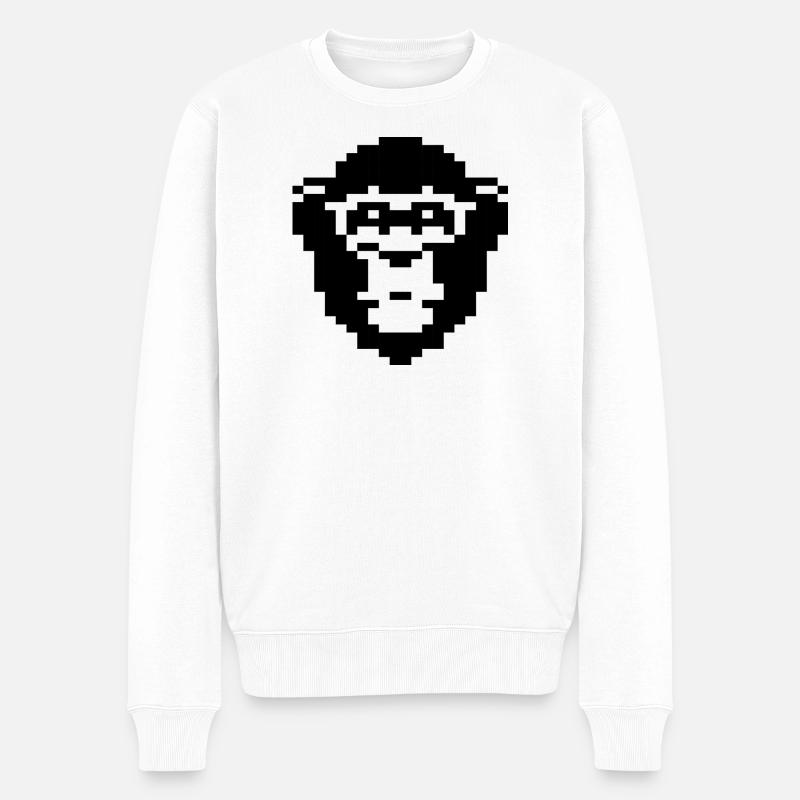 Conception du visage de singe pixelisé - Pull Premium bio Homme - blanc