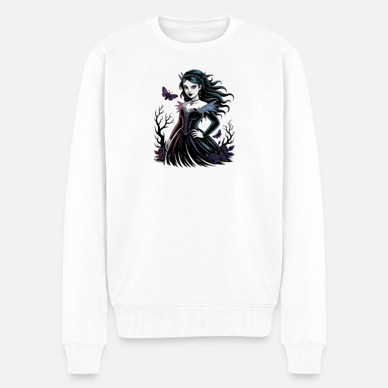 Dunkle Blüten Gothic Dame - Männer Premium Bio Pullover - Weiß