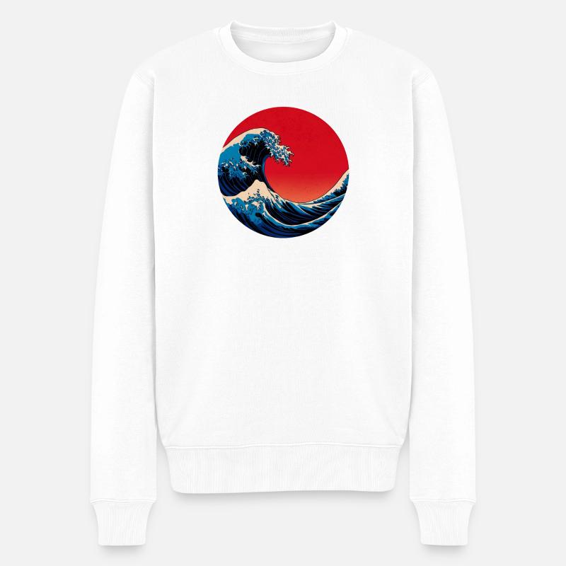 Japanische Kunst, Welle - Männer Premium Bio Pullover - Weiß