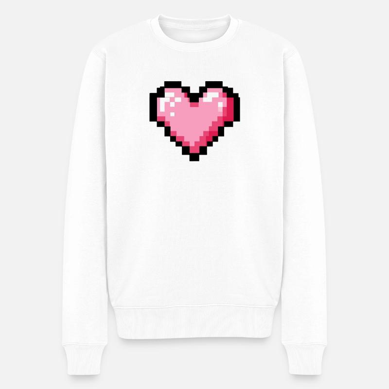 Retro 8-Bit-Pixelherz - Männer Premium Bio Pullover - Weiß