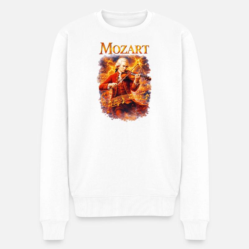 Mozart Feuersturm Violine - Männer Premium Bio Pullover - Weiß