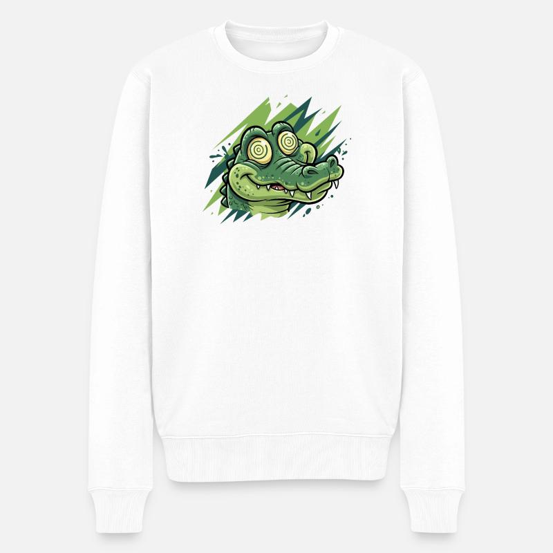 Krokodil-Groove Cartoonprint - Männer Premium Bio Pullover - Weiß