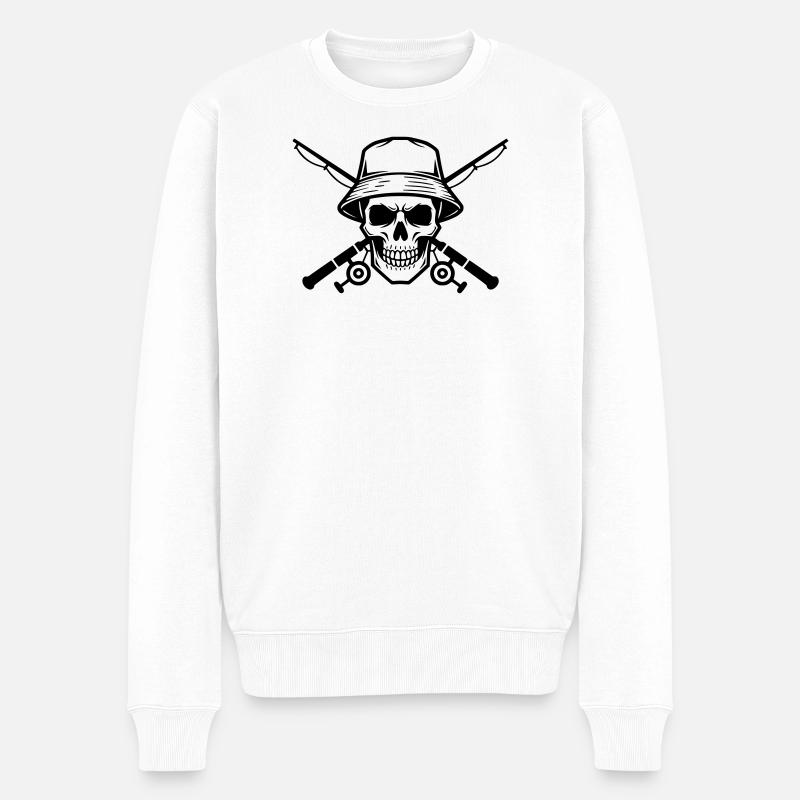 Angler Totenkopf Wappen Schwarz - Männer Premium Bio Pullover - Weiß