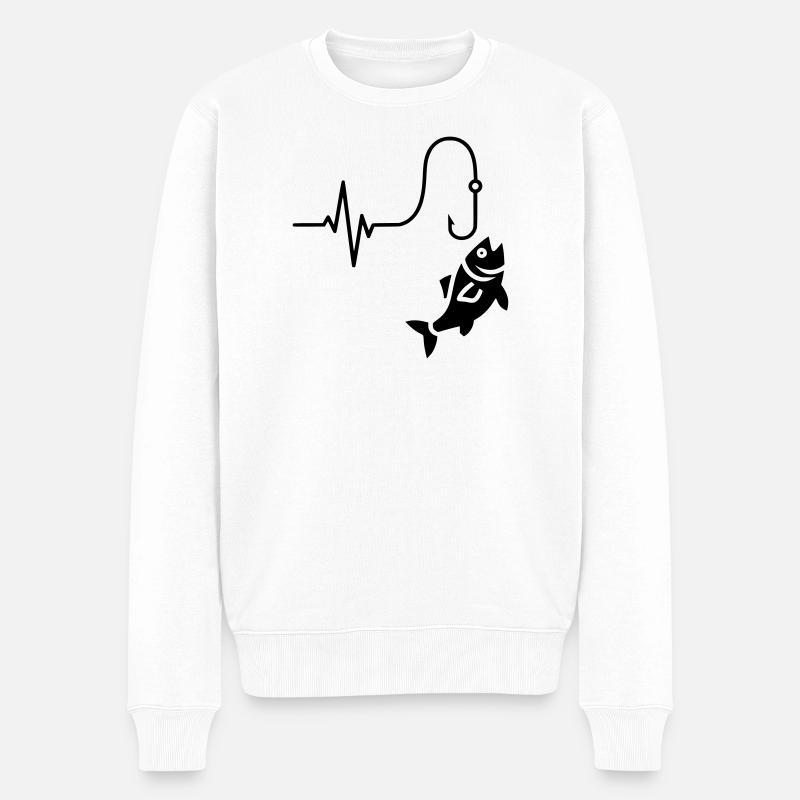 Herzschlag Angeln Fisch Silhouette - Männer Premium Bio Pullover - Weiß