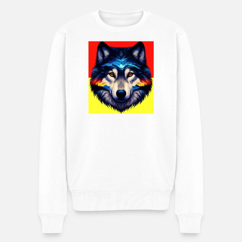 Wolf - Männer Premium Bio Pullover - Weiß
