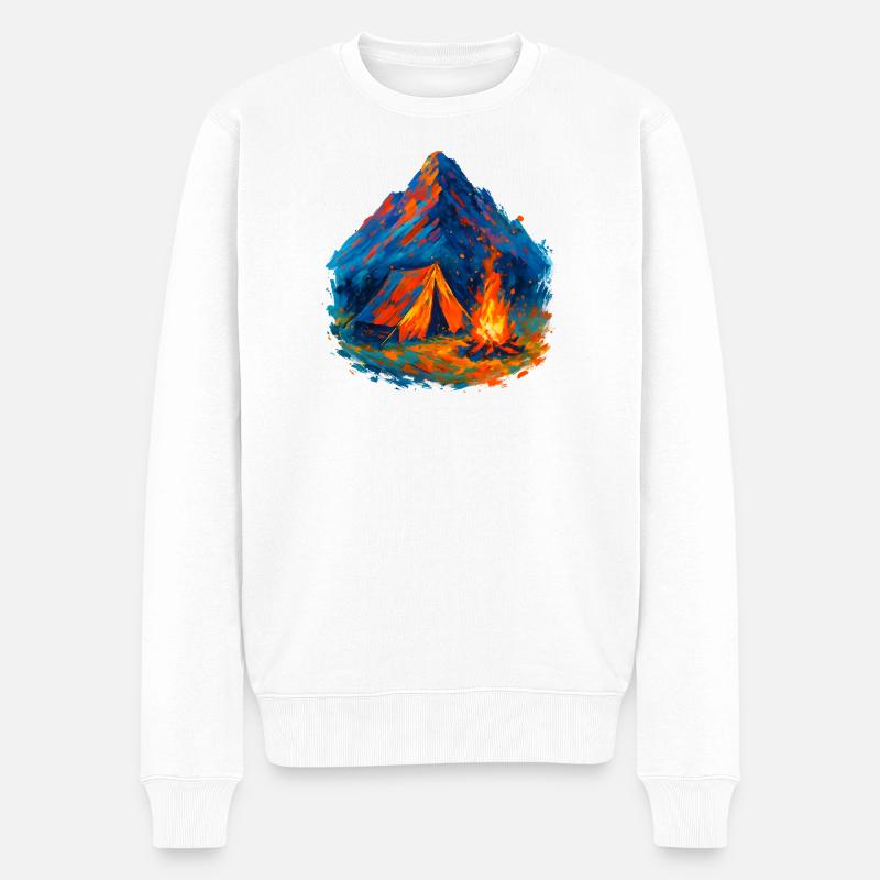 Bergzelt im Flammenmeer - Männer Premium Bio Pullover - Weiß