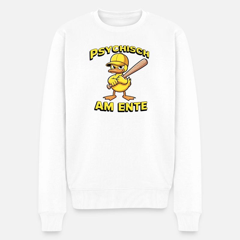 Psychisch Am Ente Lustige Ente Mit - Männer Premium Bio Pullover - Weiß