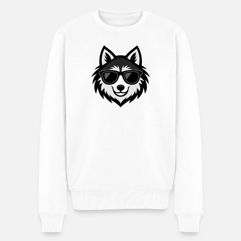 Wolf-Hipster-Sonnenbrille - Männer Premium Bio Pullover - Weiß