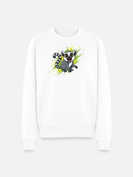 Cheerful lemur with beam background - Men's Premium Organic Jumper - white