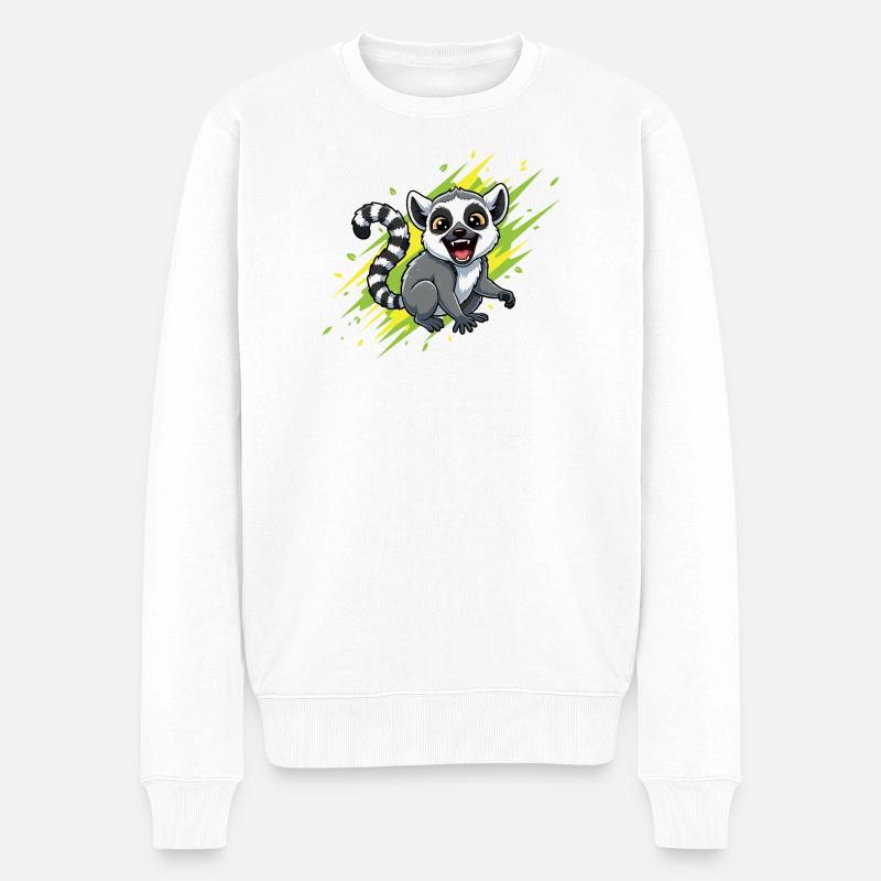 Lémurien joyeux avec fond de faisceau - Pull Premium bio Homme - blanc