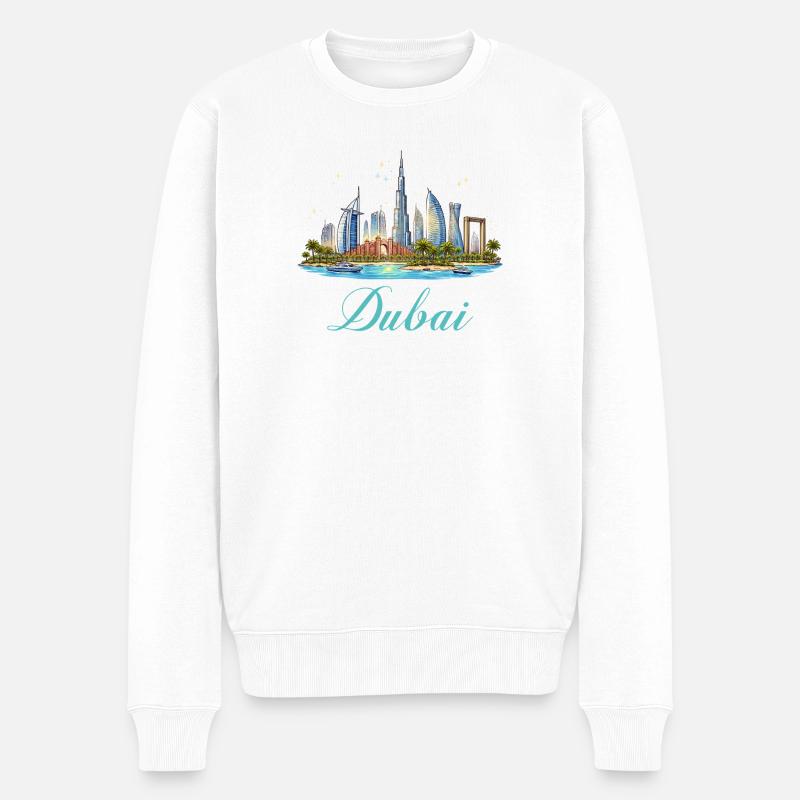 Illustration de la skyline de Dubaï - Pull Premium bio Homme - blanc