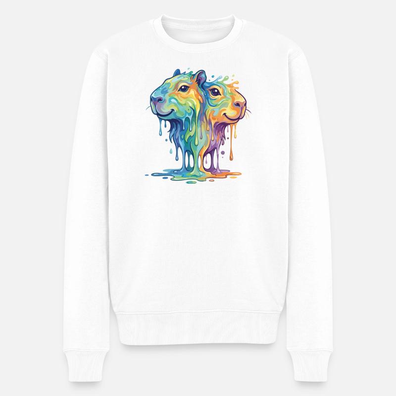 Schmelzende Regenbogen Capybara - Wasserschein - Männer Premium Bio Pullover - Weiß