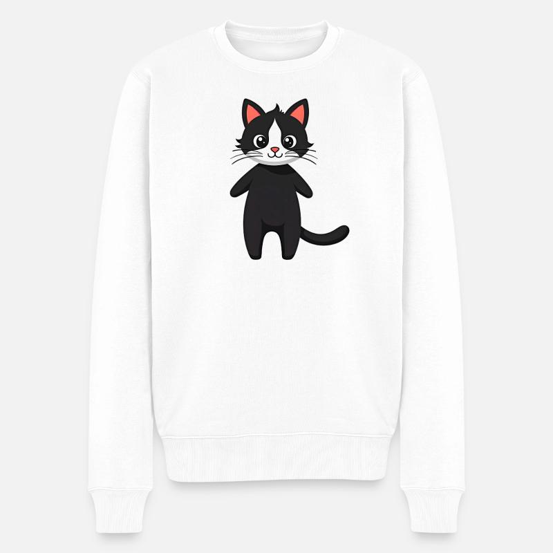 Chat noir - Pull Premium bio Homme - blanc