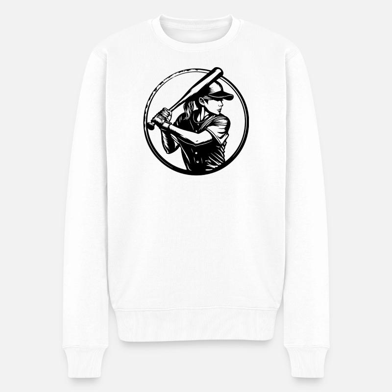 Baseball Frau Silhouette - Männer Premium Bio Pullover - Weiß