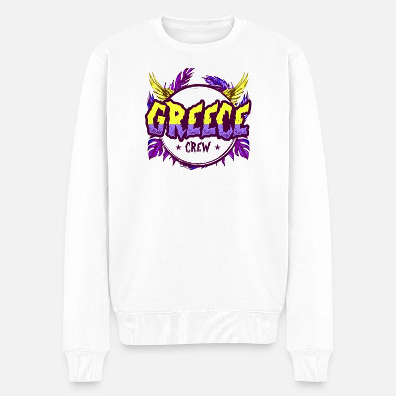 Greece Crew Bunt - Männer Premium Bio Pullover - Weiß