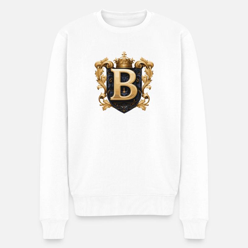 B Buchstabe Name Krone - Männer Premium Bio Pullover - Weiß