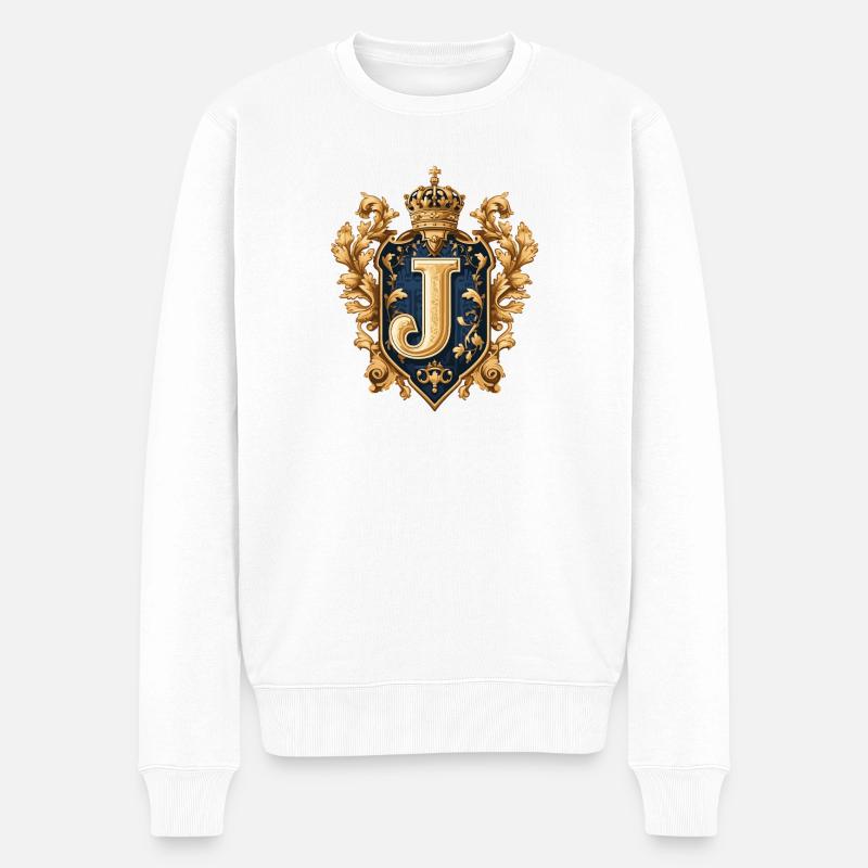 J Lettre Nom Couronne - Pull Premium bio Homme - blanc