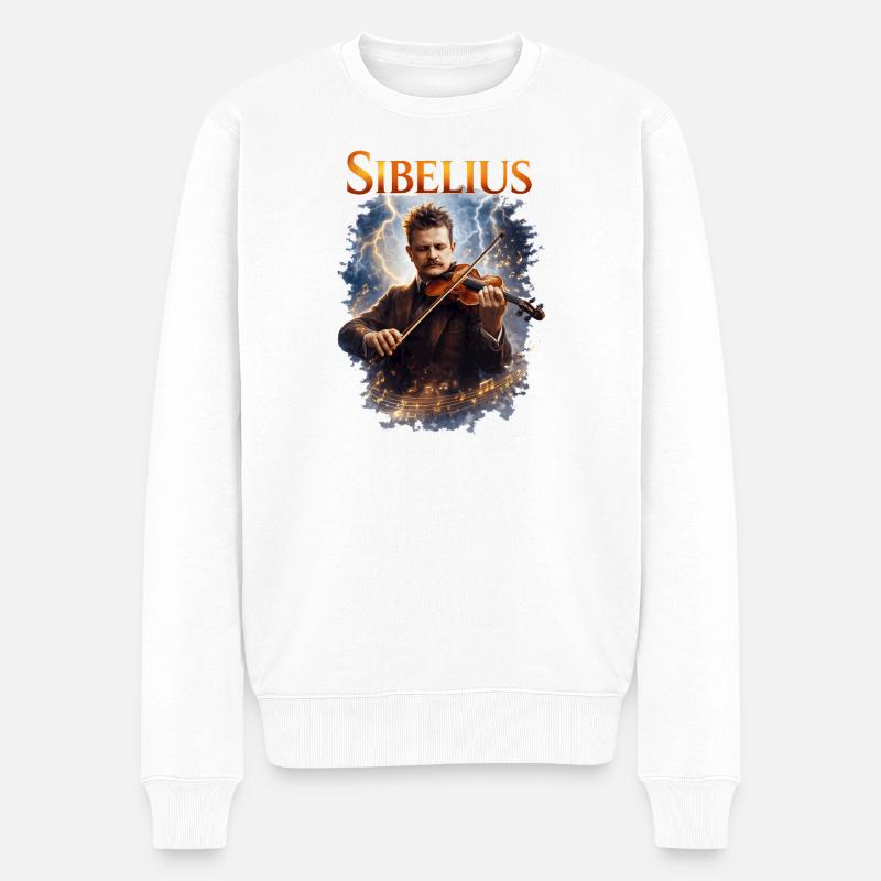 Sibelius Violine im Blitz - Männer Premium Bio Pullover - Weiß
