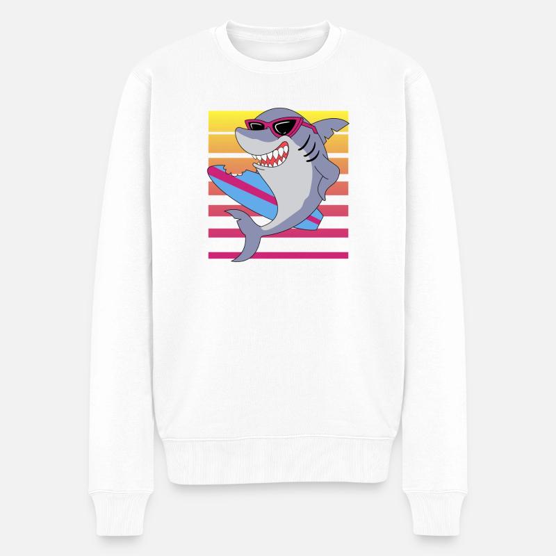 Requin surfeur rétro avec lunettes de soleil graphique - Pull Premium bio Homme - blanc