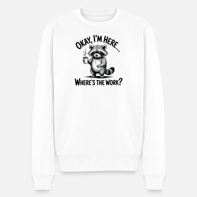 Lustiger Waschbär-Kaffee-Büro-Humor - Männer Premium Bio Pullover - Weiß