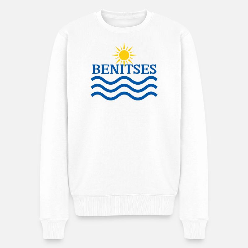 Soleil et vagues océaniques de Benitses - Pull Premium bio Homme - blanc